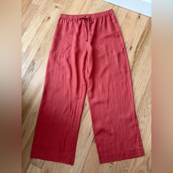 Magaschoni 100% Linen Wide Leg Pull On Pants Elastic Waist Coral Size Large - Picture 4 of 10